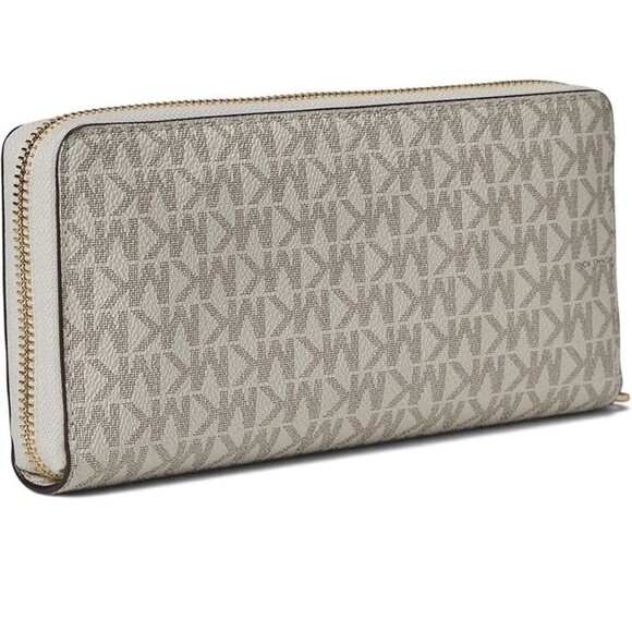 Michael Kors Jet Set Travel Continental Wallet Womens Vanilla Logo-Print ERK1701 - Picture 2 of 9